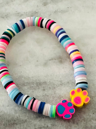 Neon mixed paw print Clay bead bracelet