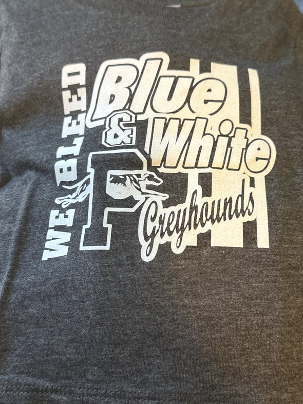 6-12m We bleed blue and white Greyhounds tee